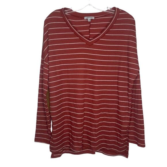White Birch Womens Top Size M Burnt Orange Striped V-Neck Long Sleeve - Picture 1 of 16